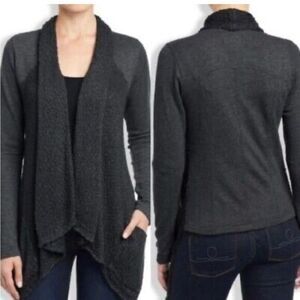 Lucky Brand Open Front Cardigan Size L Boucle Knit Mixed Media‎ Gray